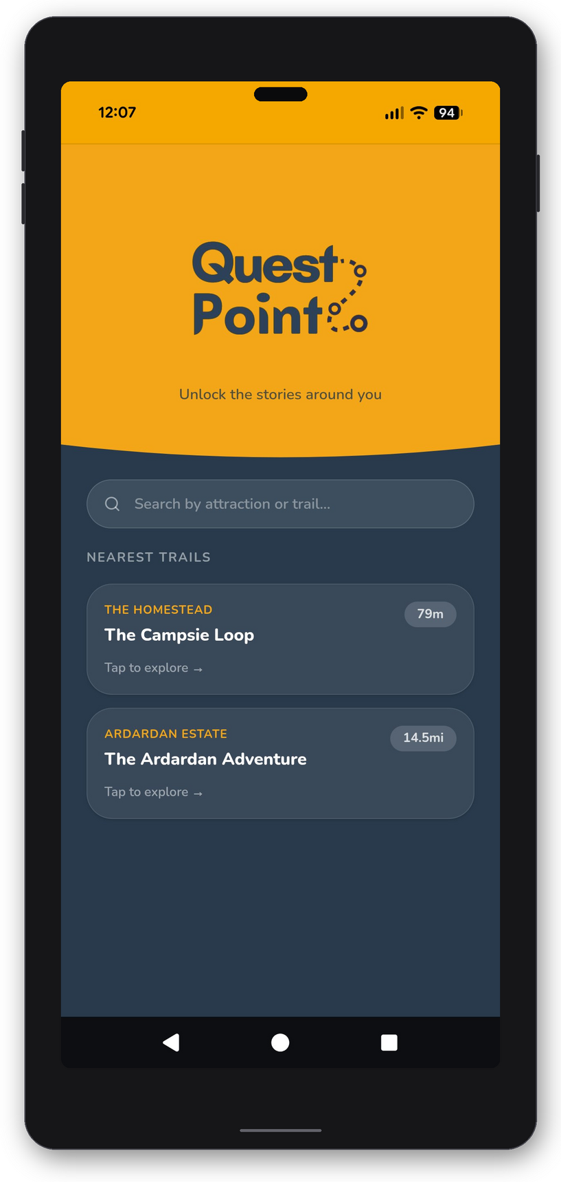 QuestPoint Screenshot Screenshot of the QuestPoint app